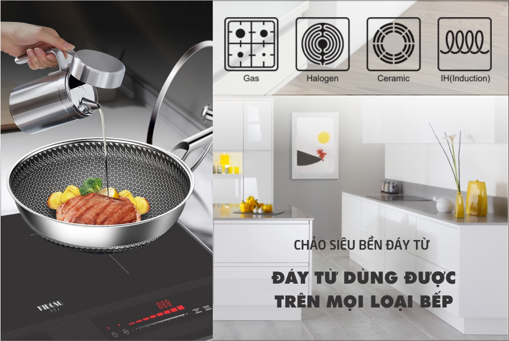 Chảo từ chống dính vân tổ ong 3D siêu bền