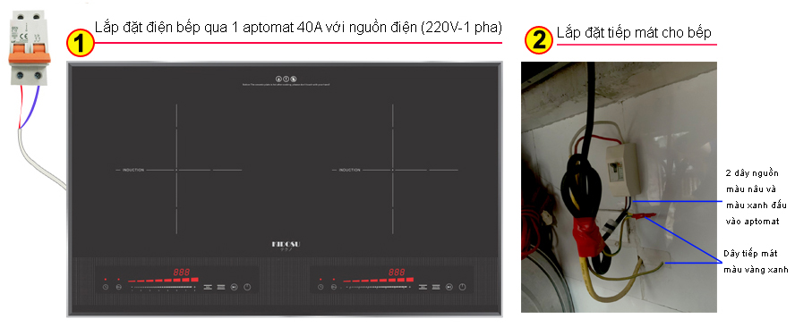 Hướng dẫn lắp đặt điện cho bếp từ đôi Kidosu