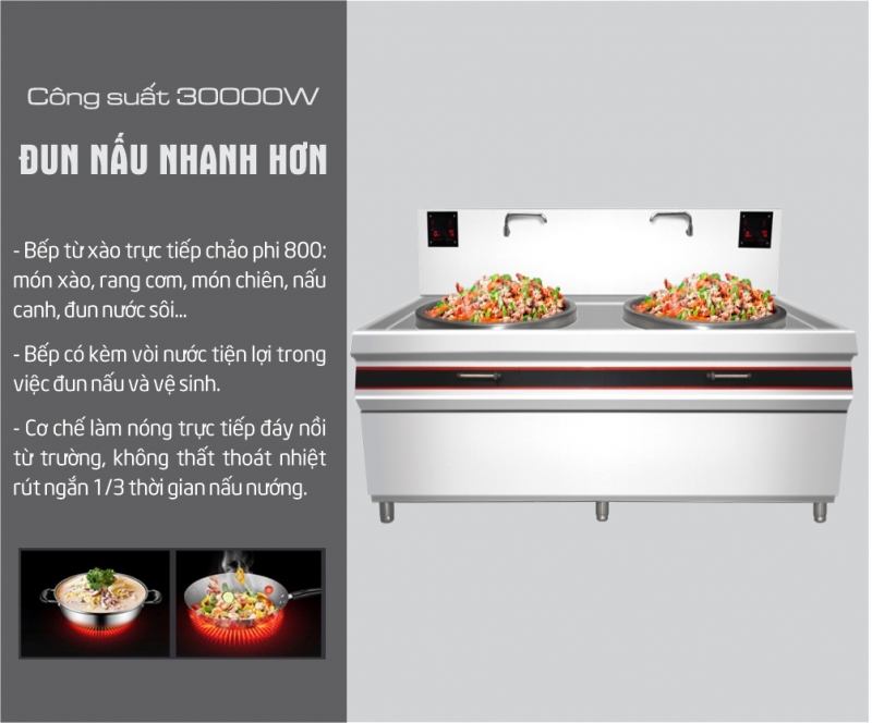 Bếp Từ Đôi Công Nghiệp 30Kw Xào Trực Tiếp Phi 800