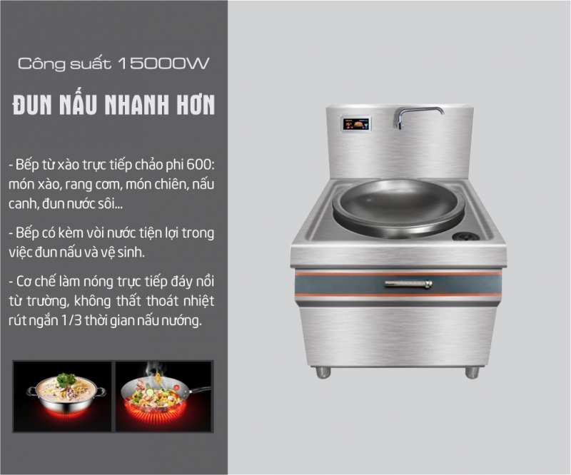 Bếp Từ Công Nghiệp 15Kw Xào Trực Tiếp Phi 600