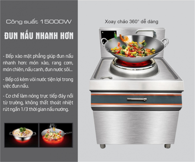 Bếp Từ Công Nghiệp 15Kw Mặt Lõm