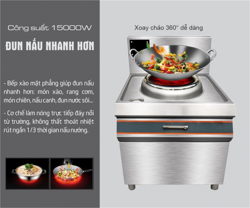 Bếp Từ Công Nghiệp 15Kw Mặt Lõm