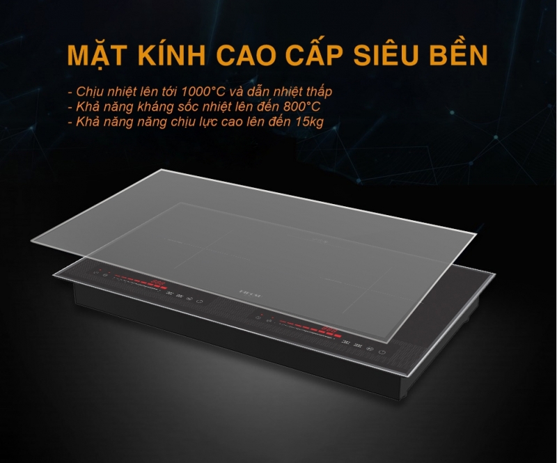 Mặt kính bếp từ đôi chịu lực chịu nhiệt tốt