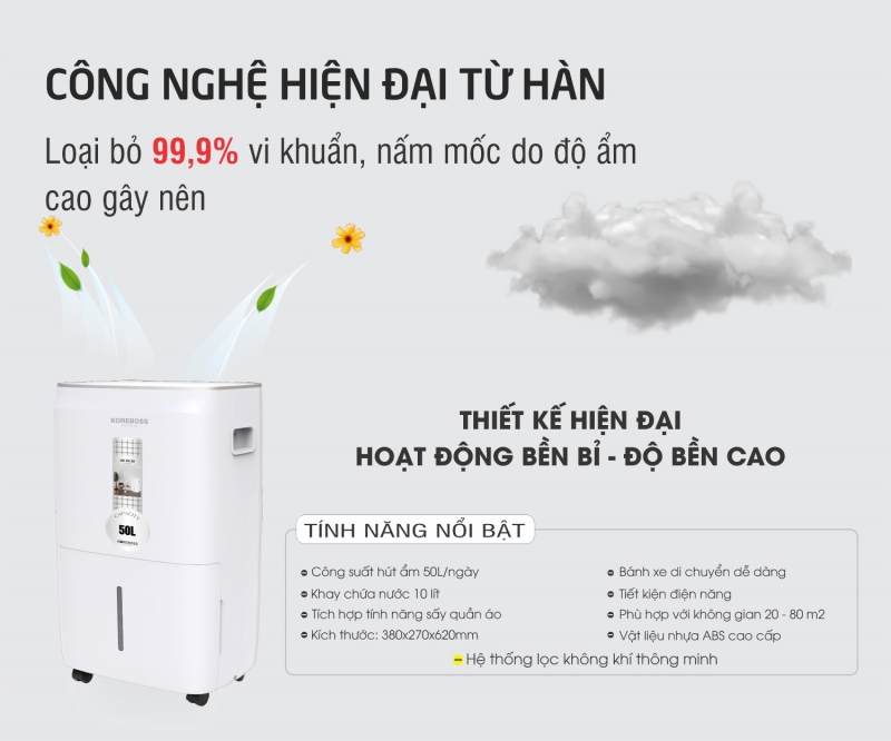 Máy hút ẩm 50 lít Koreboss KR-R50L